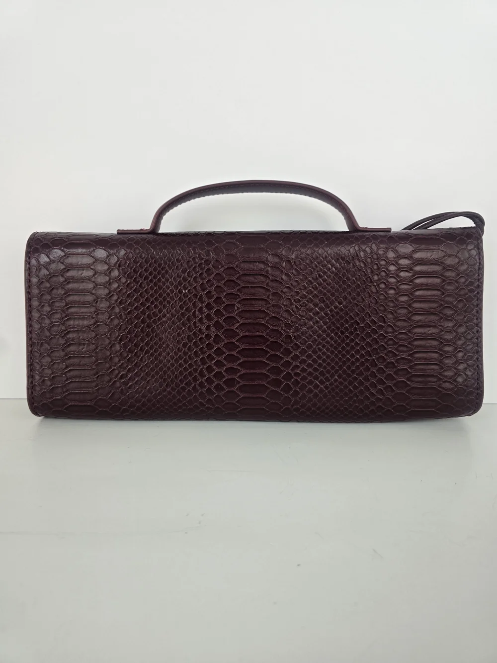 Elegant Burgundy Python-Embossed Top-Handle Bag